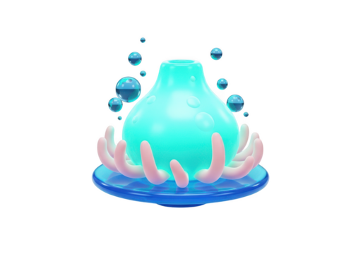 Abstract glowing orb with bubbles isolated on transparent background