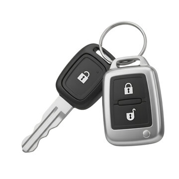 Car key with remote and physical key isolated on transparent background