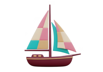 3d render of a colorful sailboat isolated on transparent background