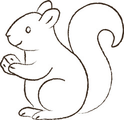 line vector illustration of a squirrel with a nut. hand drawn autumn squirrel. forest animal.
