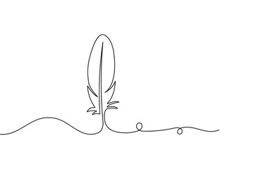 Continuous line drawing of bird feather minimalist outline isolated vector illustration
