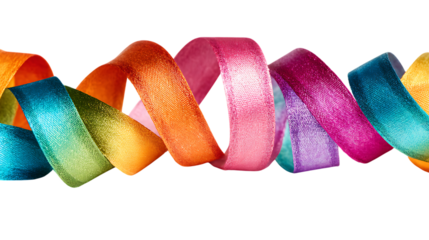 Colorful ribbon with a playful twist isolated on transparent background.