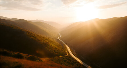 Obraz premium Aerial Sunset Over Rolling Hills