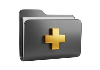 Folder with golden plus sign isolated on transparent background