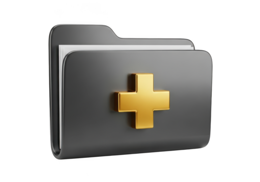 Folder with golden plus sign isolated on transparent background