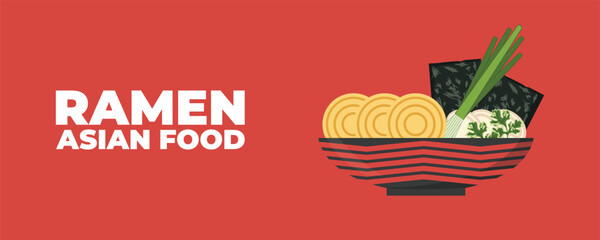 A bowl of ramen soup with chopsticks — Asian and Japanese cuisine banner. Perfect for restaurant branding, advertising, menu design, and marketing materials