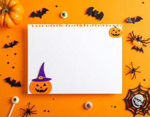 A festive Halloween banner or party invitation set against a spooky and fun background. keywords plz