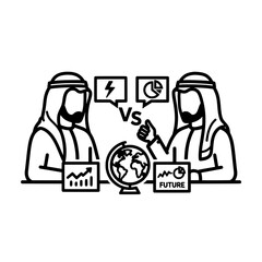 Obraz premium Arab businessmen discussing global future and business strategy.