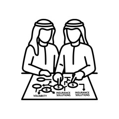 Two Arab men discussing insurance solutions and liability on a table.