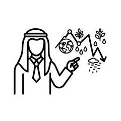 Arab man presenting climate change impact on agriculture and environment.