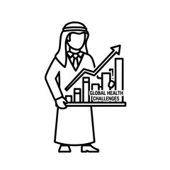 Arab man holding a chart showing global health challenges rising.
