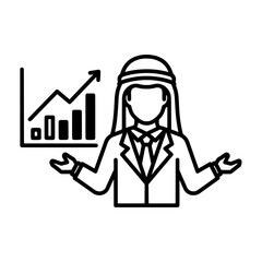 Arab businessman presenting financial growth with graph and chart.