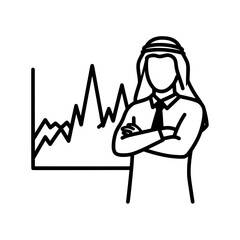Arab businessman with chart showing financial growth and success in business.