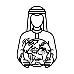 Arab man holding the earth protecting the planet from climate change and environmental issues.