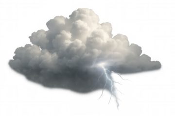 Storm cloud with bright lightning flash on transparent background creating dramatic weather concept