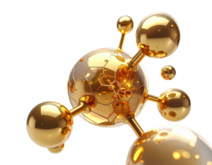  Golden Cellular Structure with Connected Spheres, Scientific Concept