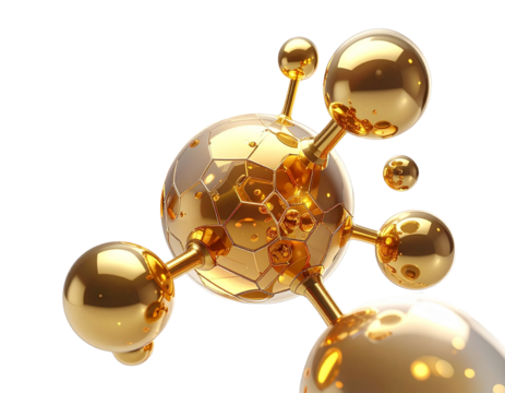  Golden Cellular Structure with Connected Spheres, Scientific Concept