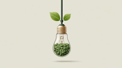 Eco Energy Vector Illustration: Light Bulb with Earth and Leaf in Flat Design