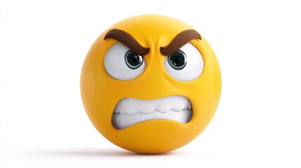 3D yellow angry emoji with transparent PNG background for UI design and social media
