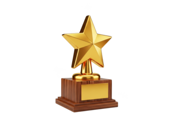 Golden star trophy award isolated on transparent background
