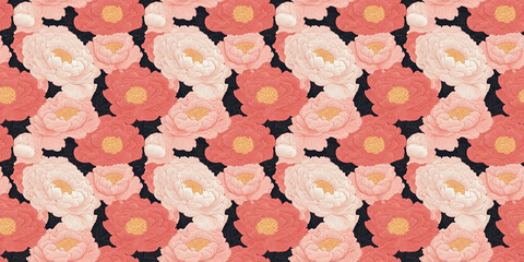 Floral Serenade: A beautiful tapestry of vibrant flowers blossoms across the frame, exuding an atmosphere of elegance and natural beauty. A colorful pattern of blossoms. 