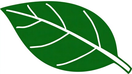 Simple Green Leaf Clip Art with White Outline on Transparent Background for Nature Themes