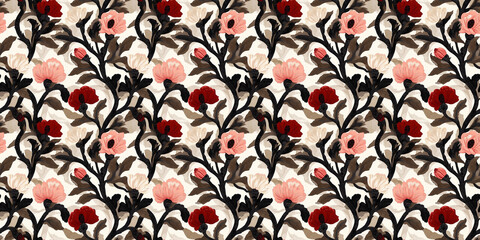 Floral Pattern: An elegant repeating floral pattern featuring a delicate dance of blooming flowers and entwined branches, exuding timeless charm and artistic beauty.