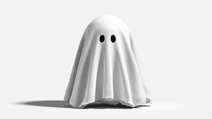 Cute ghost with black eyes and white cloth, 3D cartoon game icon, simple design on transparent background