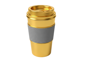 Golden coffee cup isolated on transparent background