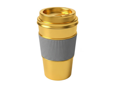Golden coffee cup isolated on transparent background
