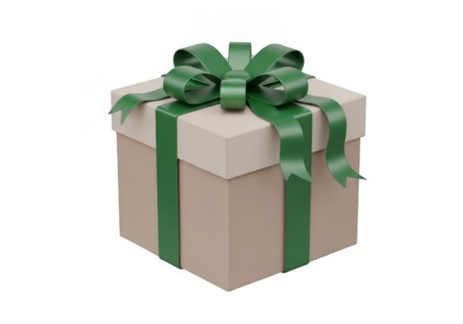 Gift box with green ribbon isolated on transparent background