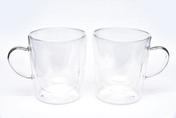 Two double-walled glass transparent clear cup