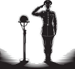Heroic soldier salutes fallen comrade memorial
