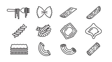 Hand drawn collection of assorted pasta shapes perfect for culinary designs and menus vector