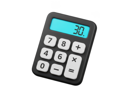 Calculator with digital display isolated on transparent background