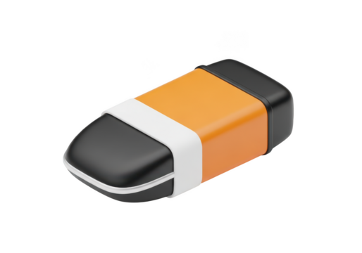 Orange and black eraser isolated on transparent background