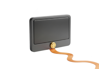 Small black electronic component with orange ribbon cable isolated on transparent background