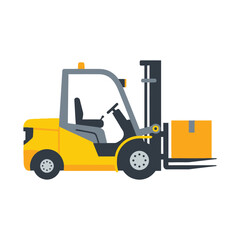 Flat Style Isolated Forklift Truck Lifting Box Logistics Transportation Illustration
