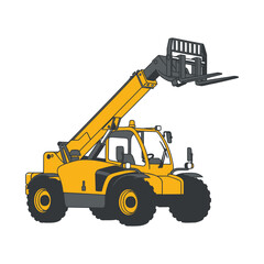 Cartoon Flat Design Telehandler Heavy Equipment Construction Machine Illustration