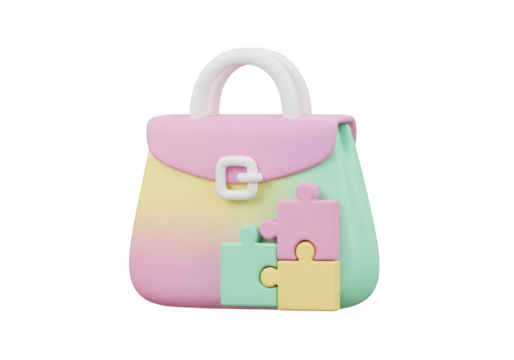 Pastel gradient handbag with puzzle pieces isolated on transparent background - Powered by Adobe