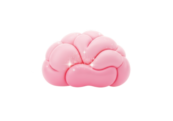 Pink brain model isolated on transparent background
