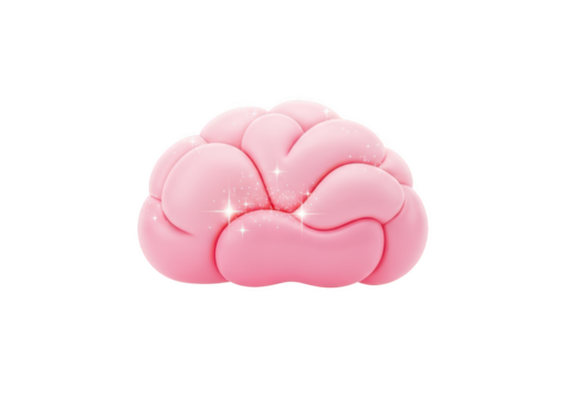 Pink brain model isolated on transparent background