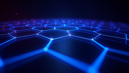 A minimalist abstract digital artwork featuring interconnected glowing geometric lines, forming an intricate, endless web against a sleek dark background. 