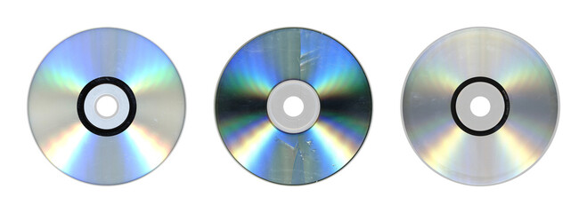 CD, DVD and Blu-ray Style Discs — 3 Optical Media Isolated
