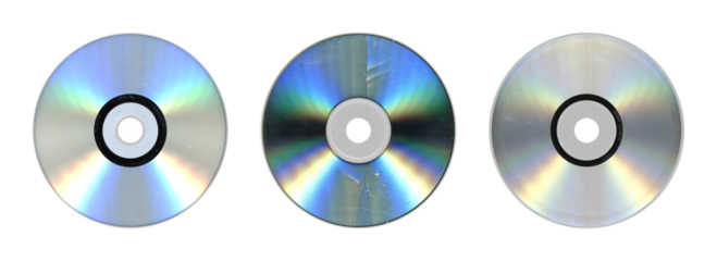 CD, DVD and Blu-ray Style Discs — 3 Optical Media Isolated
