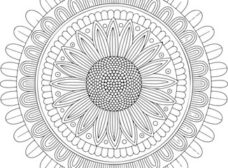 Sunflowers Mandala Illustration &ndash; Floral Line Drawing