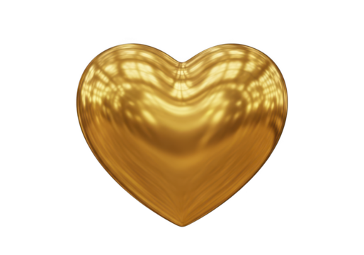 Golden heart isolated on transparent background