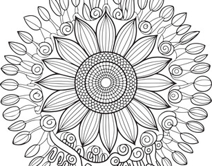 Circular Mandala Sunflower – Simple and Elegant Line Art