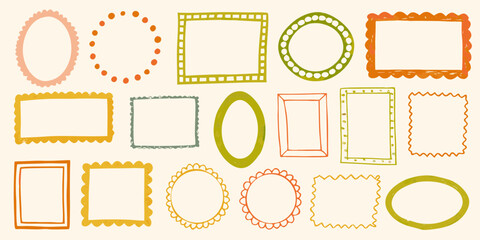 Collection of hand drawn decorative frames and borders in various shapes and colors