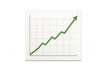 Green line graph on white sheet displaying growth, increasing profit, rising income, and financial success with transparent background